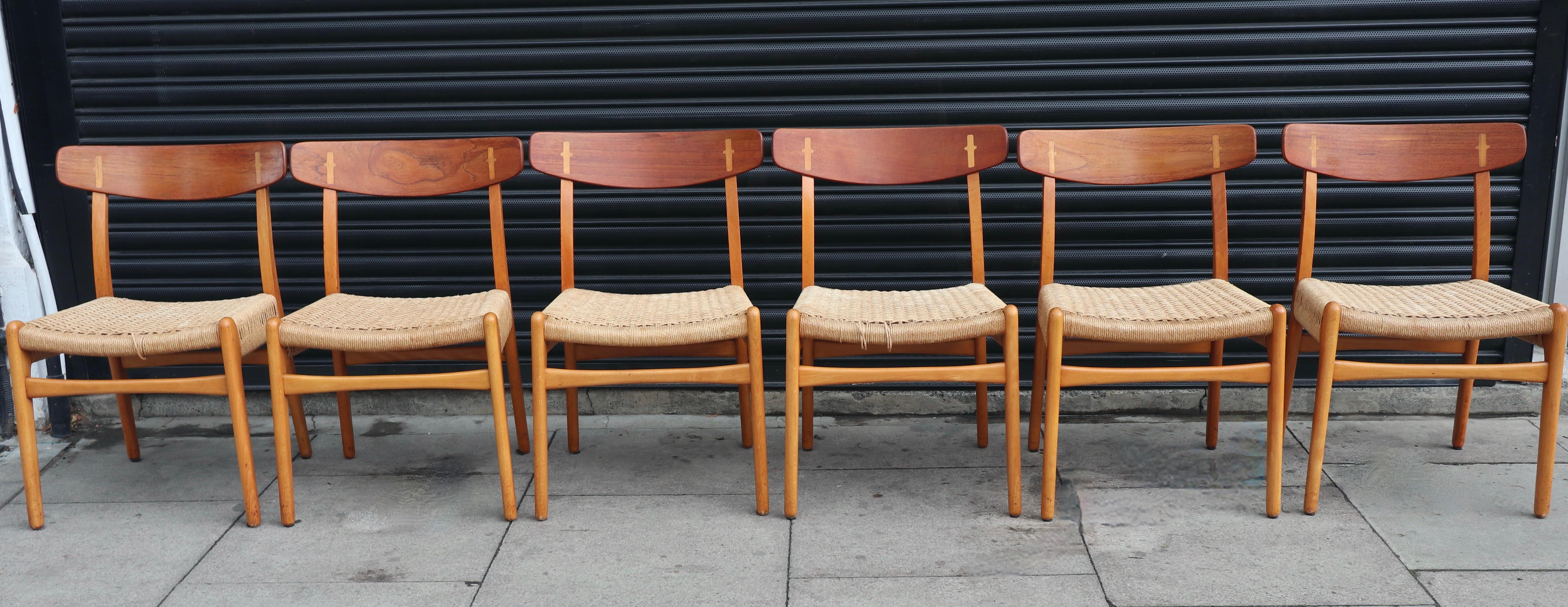 Mid-Century Modern Ensemble de 6 chaises de salle à manger vintage des années 1960, modèle ch23, par Hans J. Wegner en vente