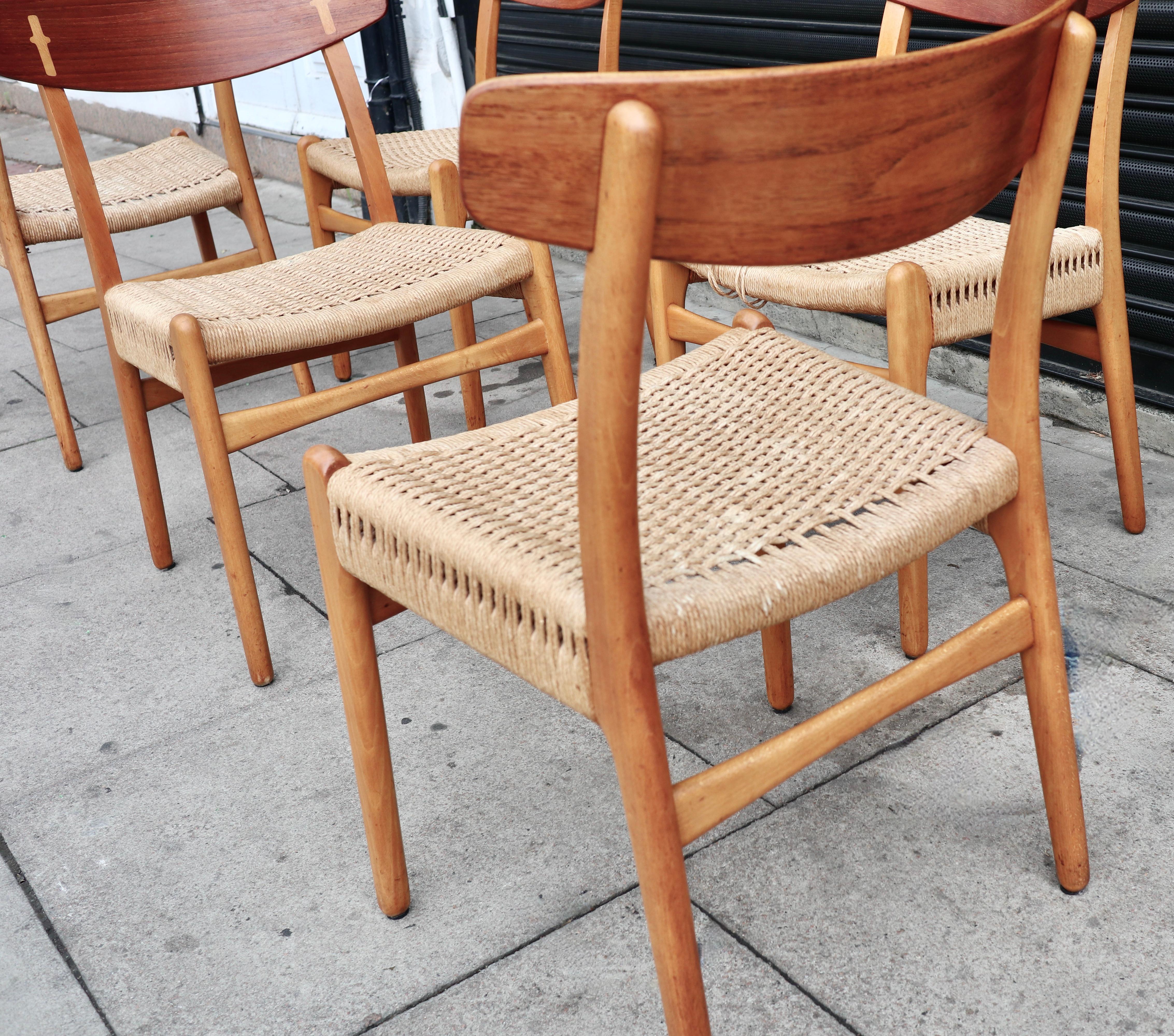 Ensemble de 6 chaises de salle à manger vintage des années 1960, modèle ch23, par Hans J. Wegner en vente 1
