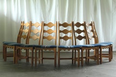 Vintage 1960s set of 8 Brutalist Oak Ladder Dining Chairs style of Kjærnulf
