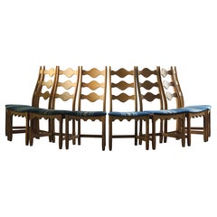 Vintage 1960s set of 8 Brutalist Oak Ladder Dining Chairs style of Kjærnulf
