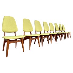 Vintage 1960s Set of Eight Norwegian Teak and Chartreuse Dining Chairs