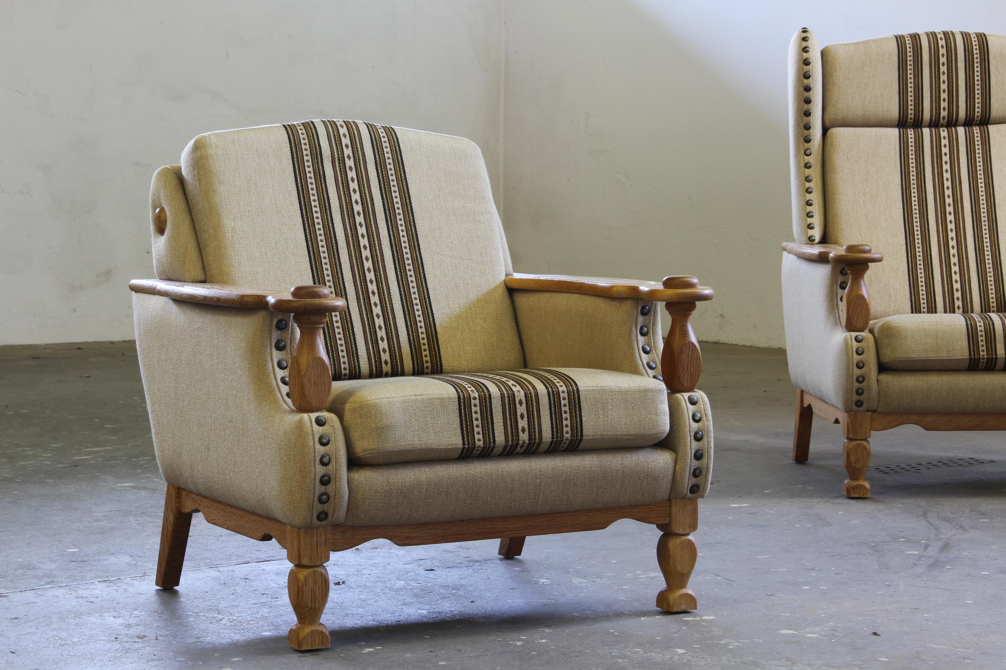 Danois Vintage 1960s set of Low & High Back Lounge Chair Oak, Style of Henning Kjærnulf en vente