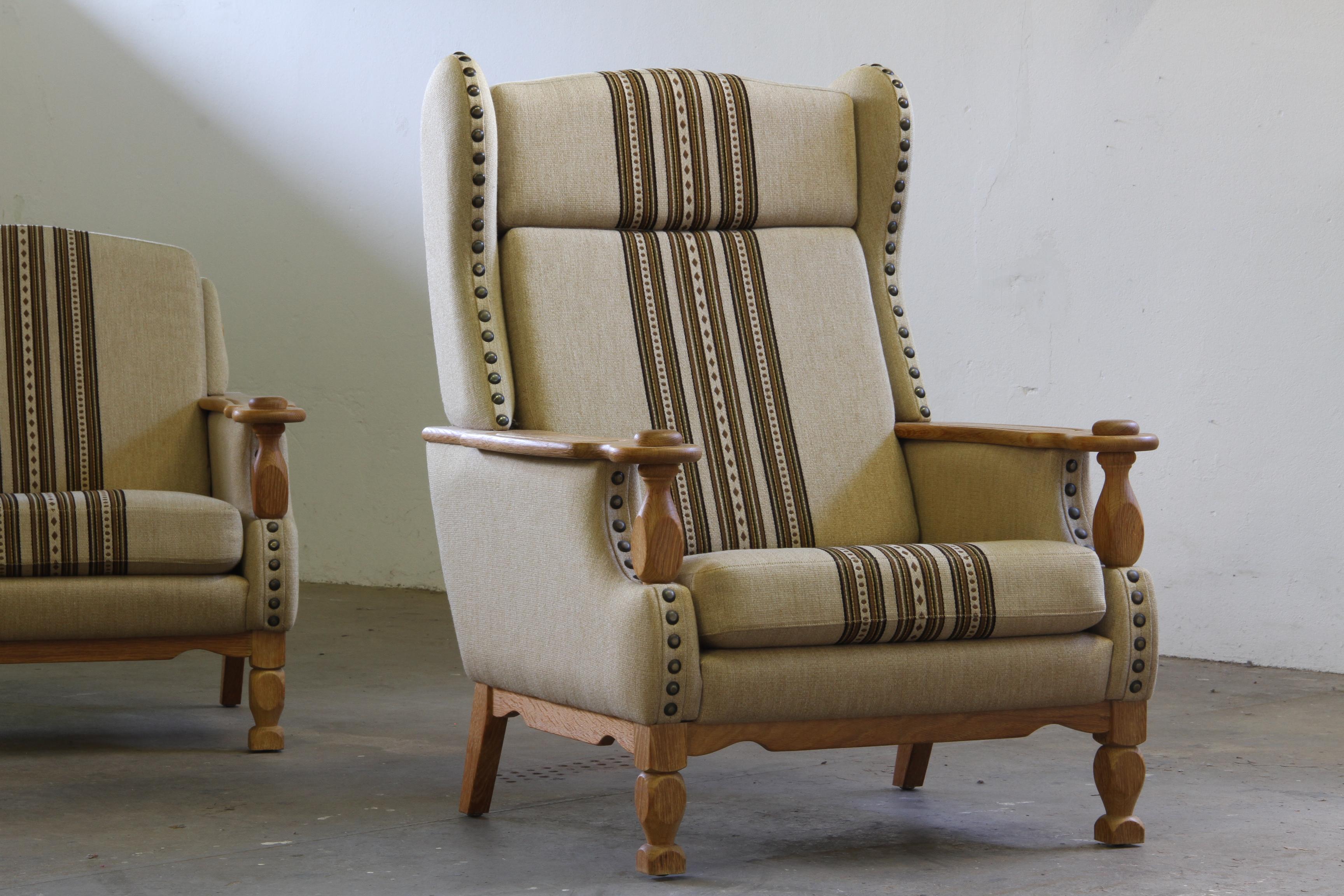 Vintage 1960s set of Low & High Back Lounge Chair Oak, Style of Henning Kjærnulf Bon état - En vente à Store Heddinge, DK