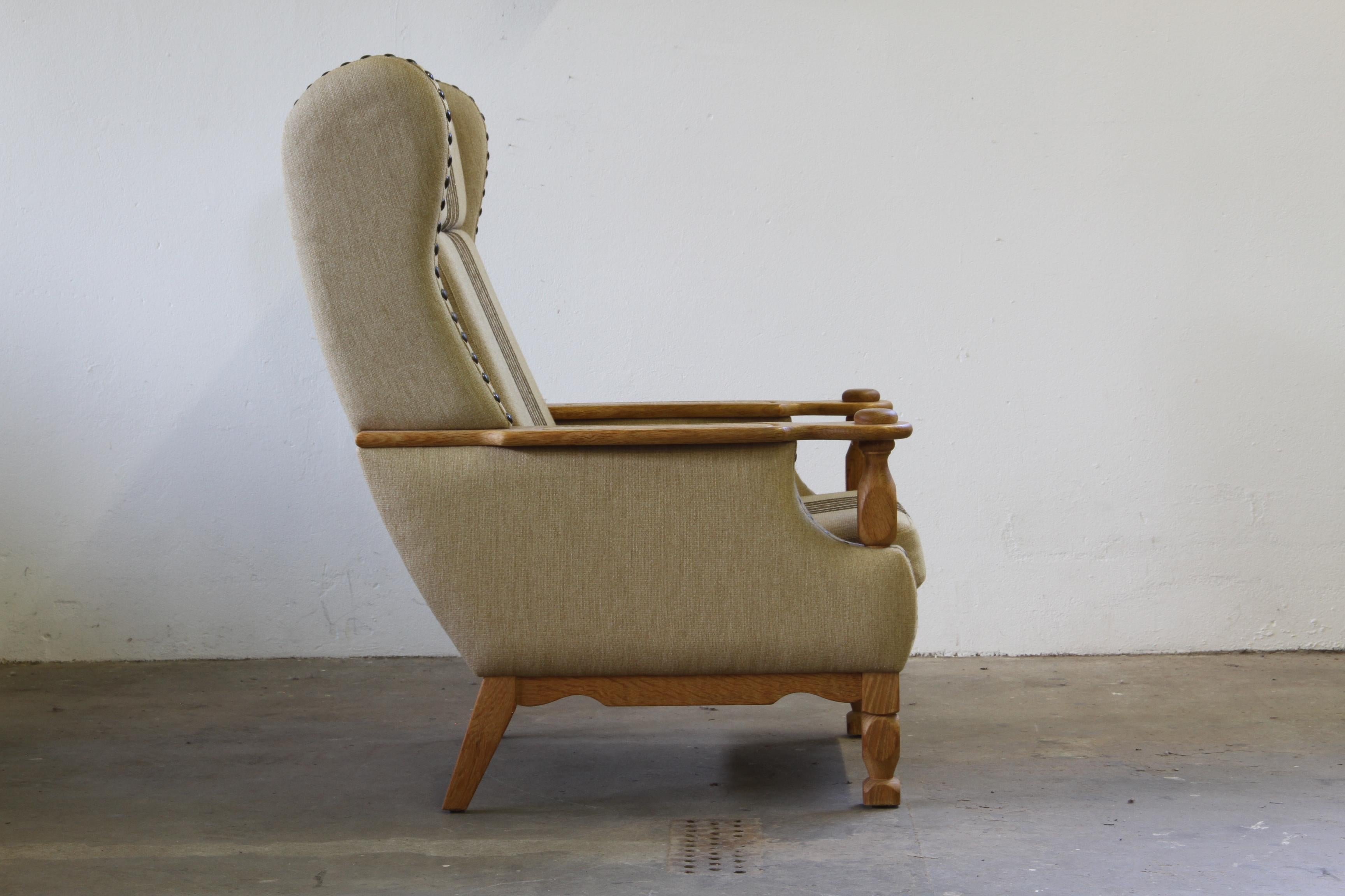 Tissu Vintage 1960s set of Low & High Back Lounge Chair Oak, Style of Henning Kjærnulf en vente