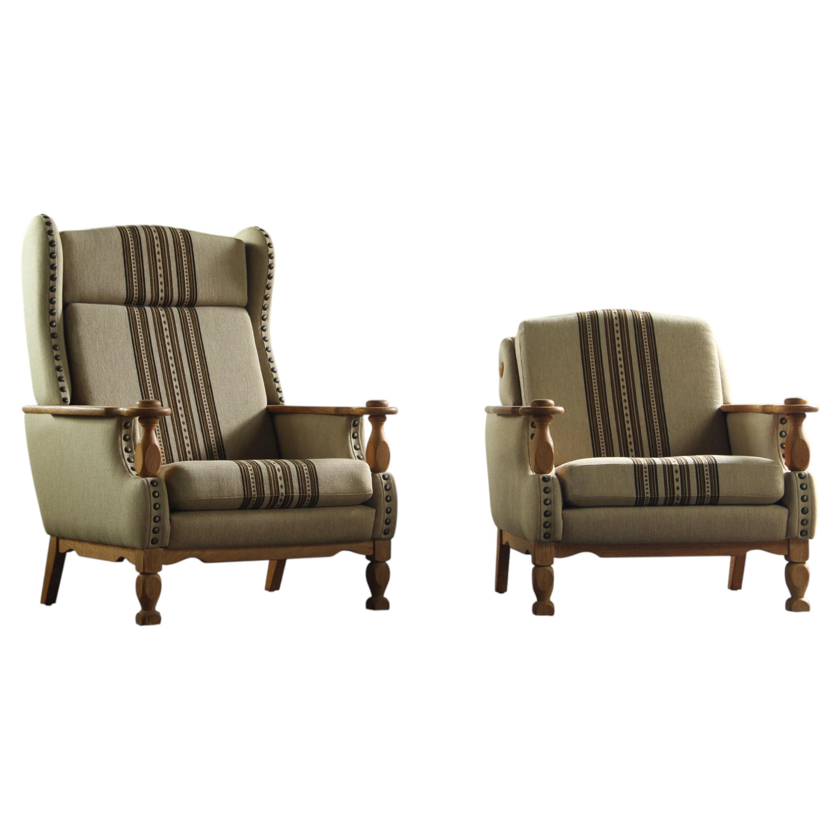 Vintage 1960s set of Low & High Back Lounge Chair Oak, Style of Henning Kjærnulf