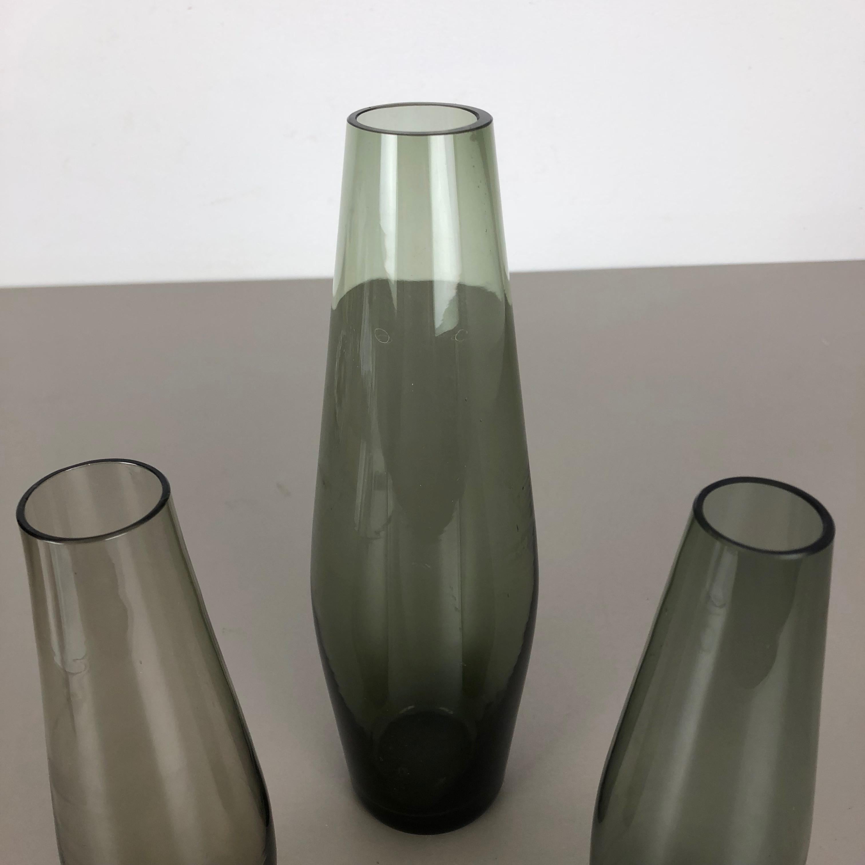 Glass Vintage 1960s Set of Three Turmalin Vases by Wilhelm Wagenfeld for WMF, Germany For Sale
