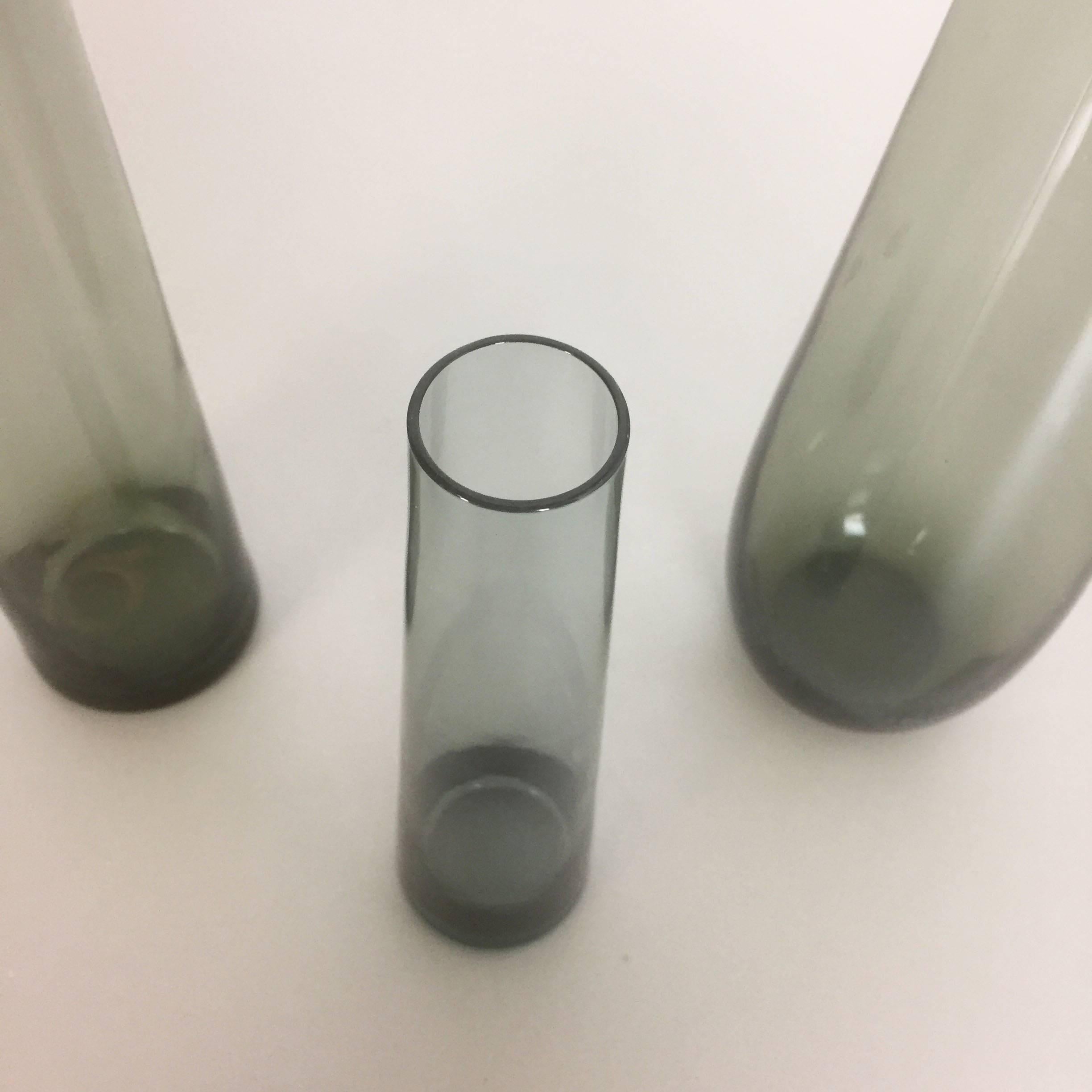 Glass Vintage 1960s Set of Three Turmalin Vases by Wilhelm Wagenfeld for WMF, Germany For Sale