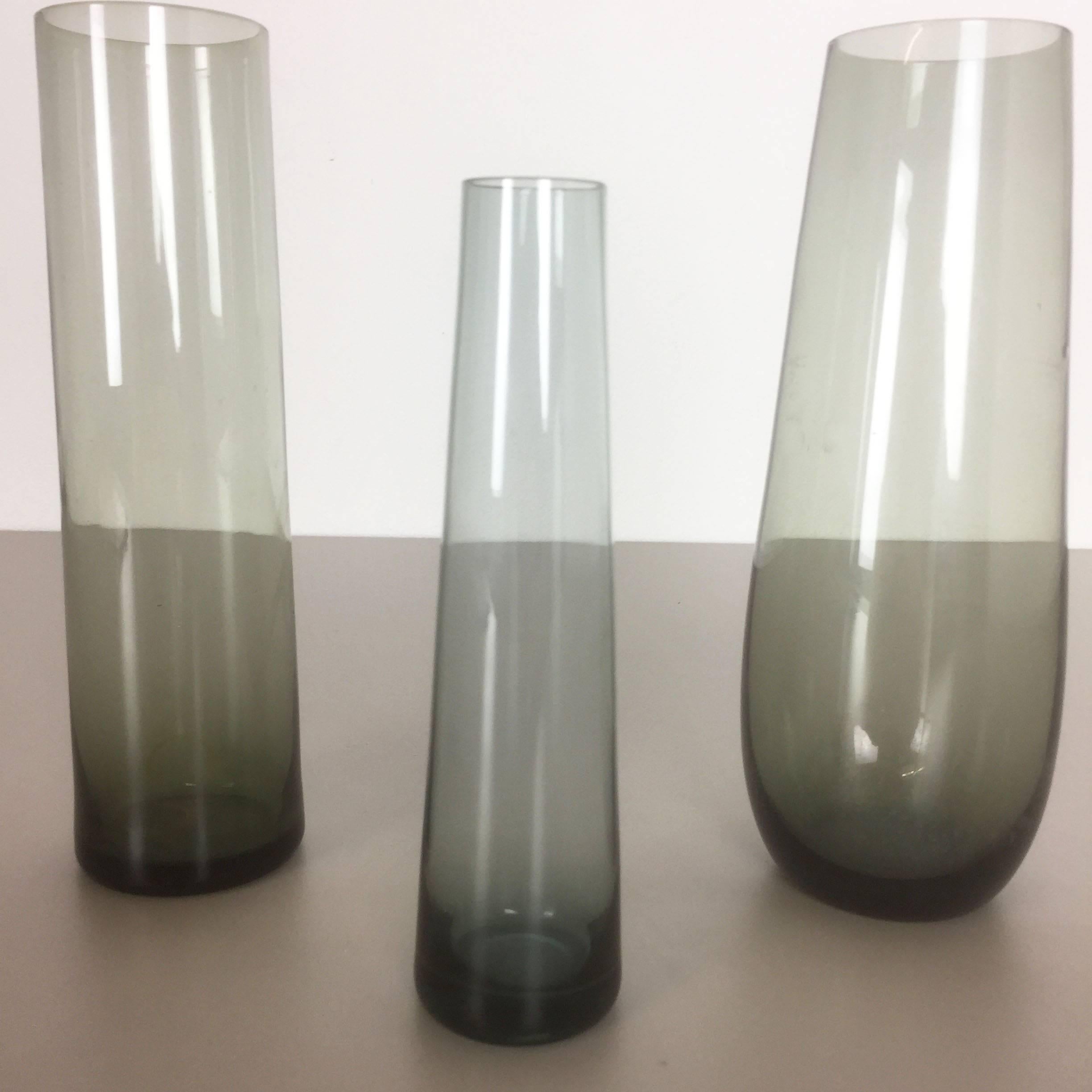 Verre Ensemble de trois vases en turmalin vintage des années 1960 par Wilhelm Wagenfeld pour WMF, Allemagne en vente