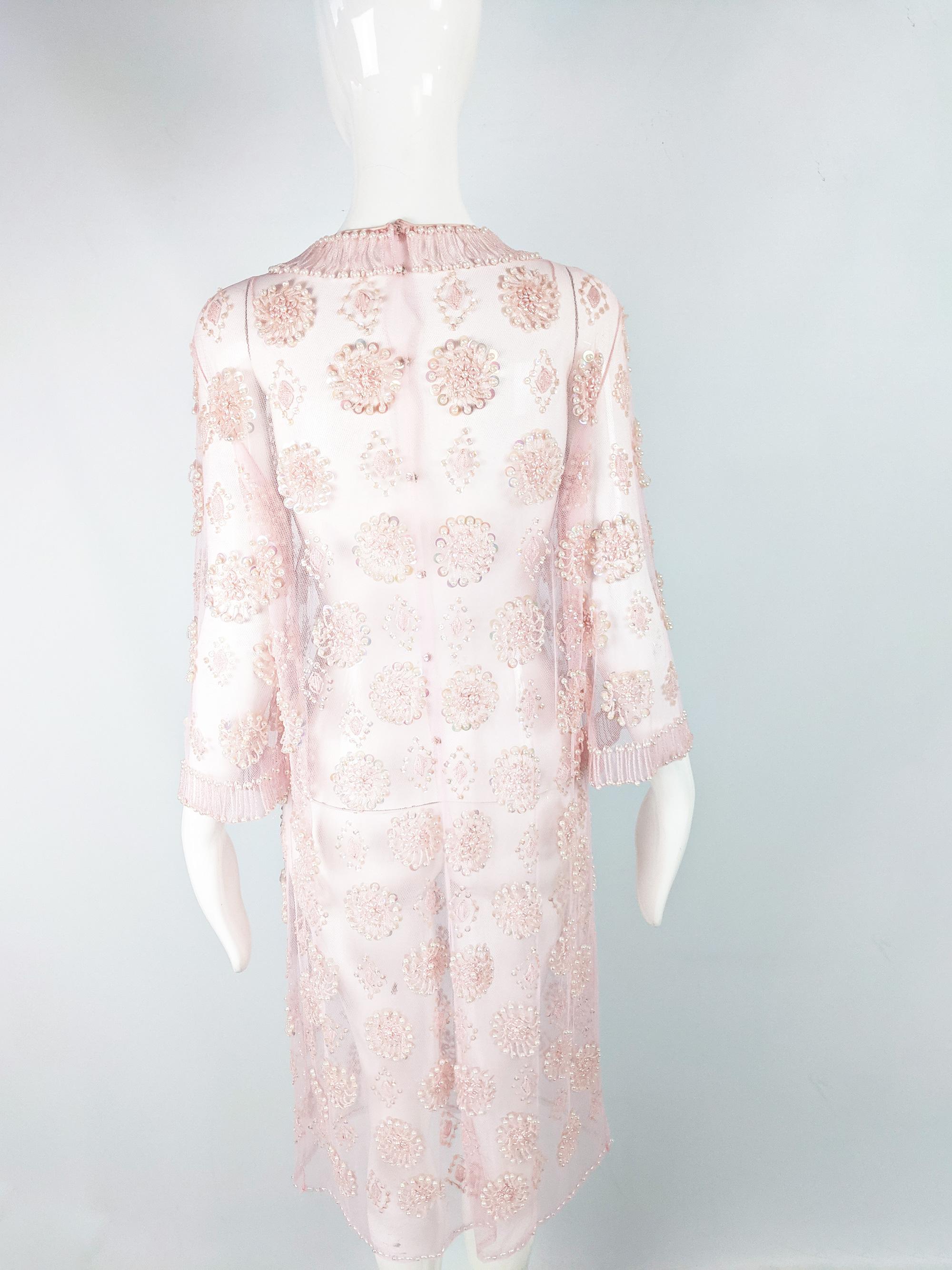 Vintage 1960s Sheer Pink Beaded & Sequin Dress 2
