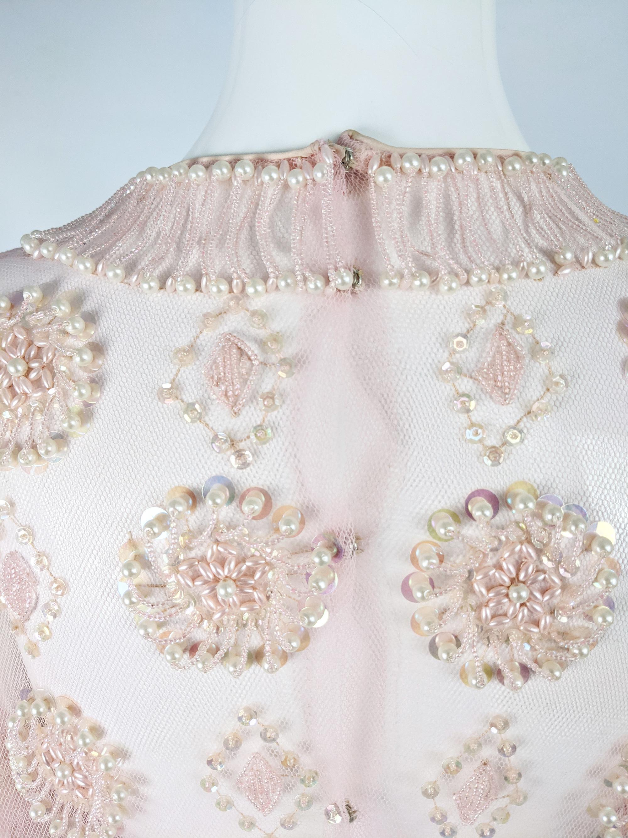 Vintage 1960s Sheer Pink Beaded & Sequin Dress 3