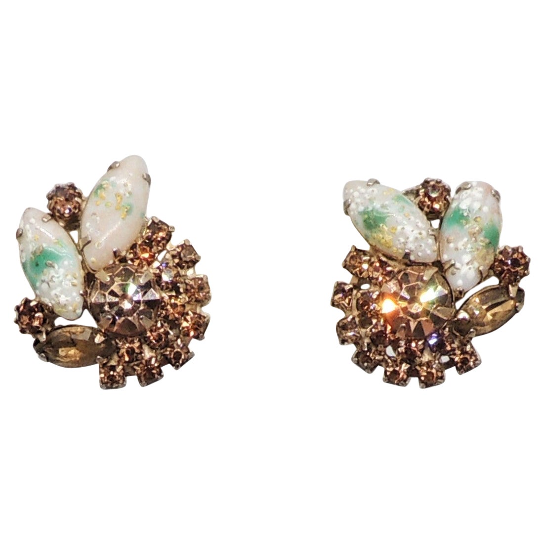 Vintage 1960s Signed Hattie Carnegie Faux-Topaz & Art Glass Clip Earrings For Sale