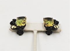 Vintage 1960s  Signed Hattie Carnegie Japanned Rhinestone Clip Earrings