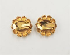 Vintage 1960s Signed Hattie Carnegie Pave Flower Clip Earrings