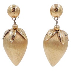 Vintage 1960s Signed Napier Goldtone Strawberry Drop Clip Earrings