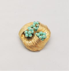 Vintage 1960s Signed Pauline Rader Faux-Turquoise Beaded Brooch