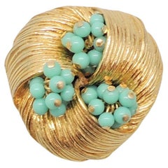 Vintage 1960s Signed Pauline Rader Faux-Turquoise Beaded Brooch