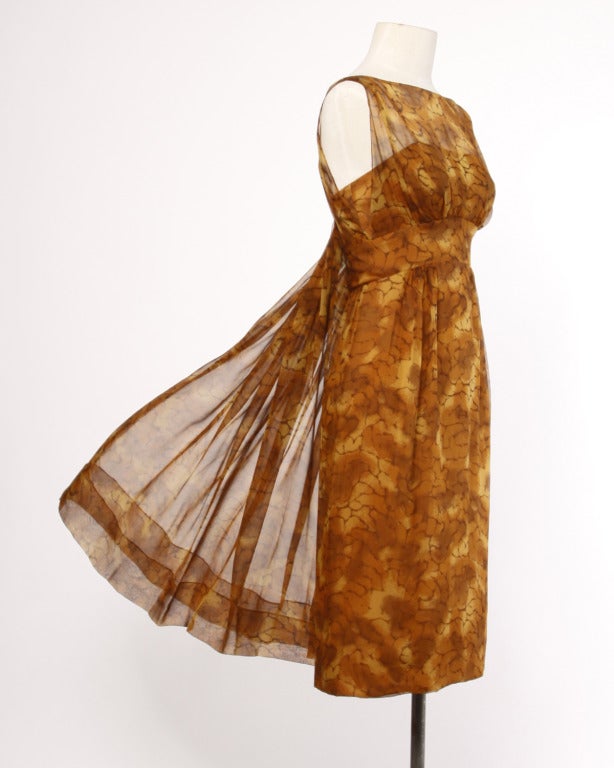 Brown Vintage 1960s Silk Chiffon Cocktail Dress For Sale