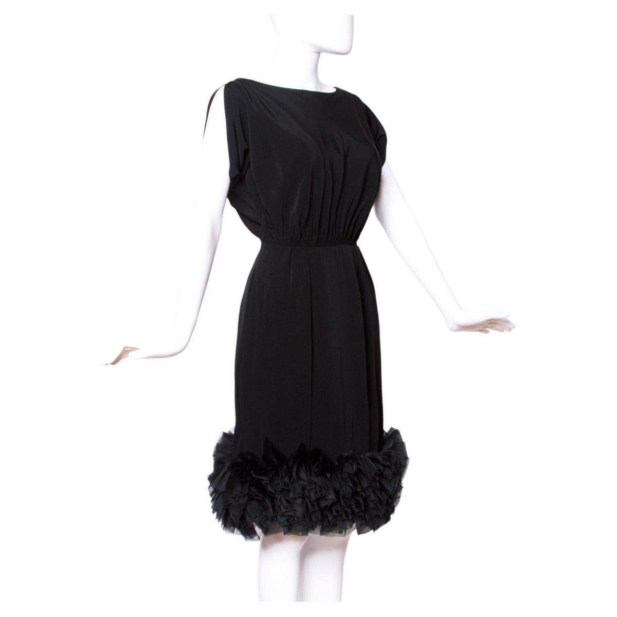 Vintage 1960s Silk Cocktail Dress with Ruffled Hem