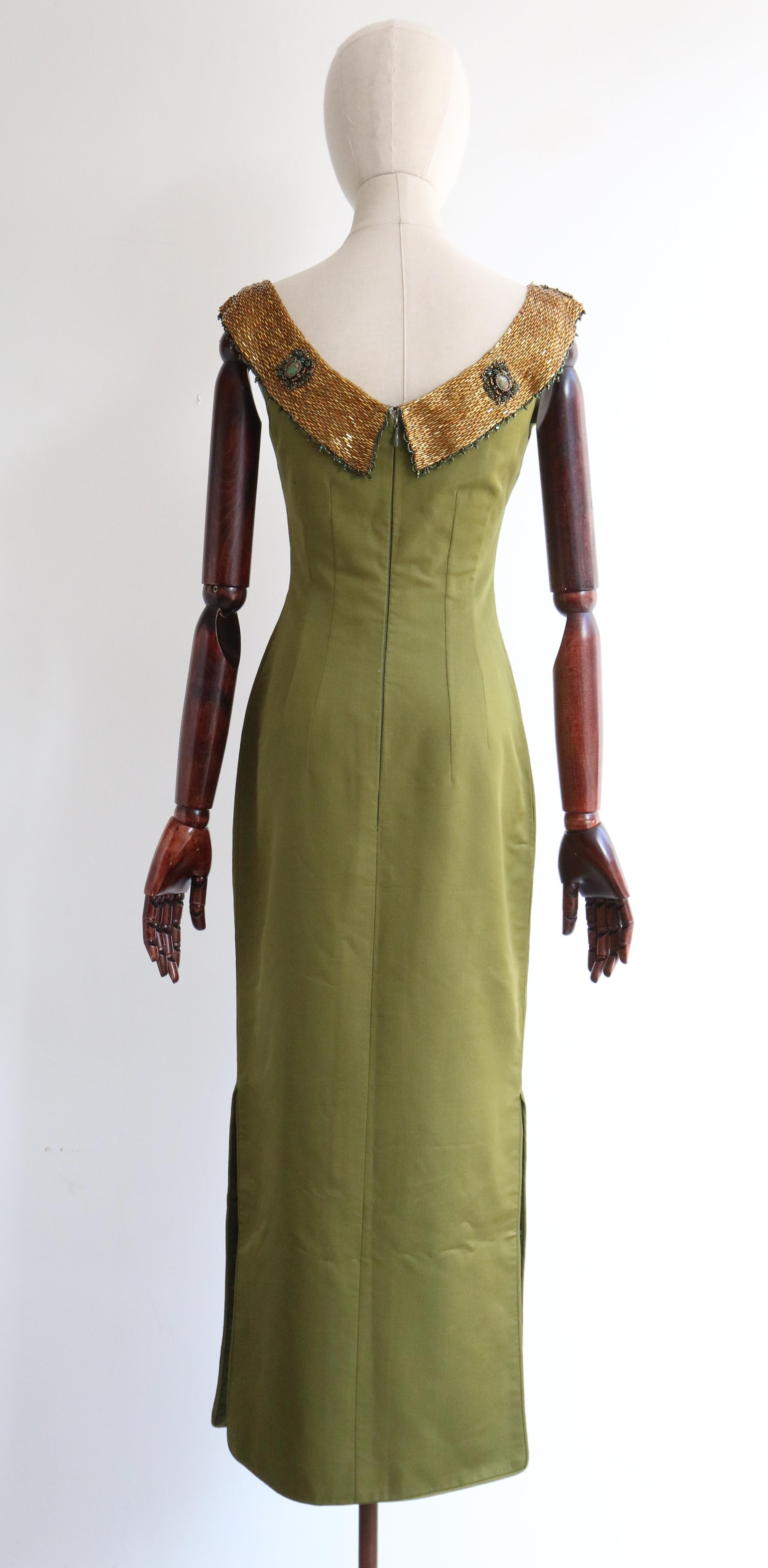 Vintage 1960's Silk & Gold Beaded Dress UK 8 US 4 5