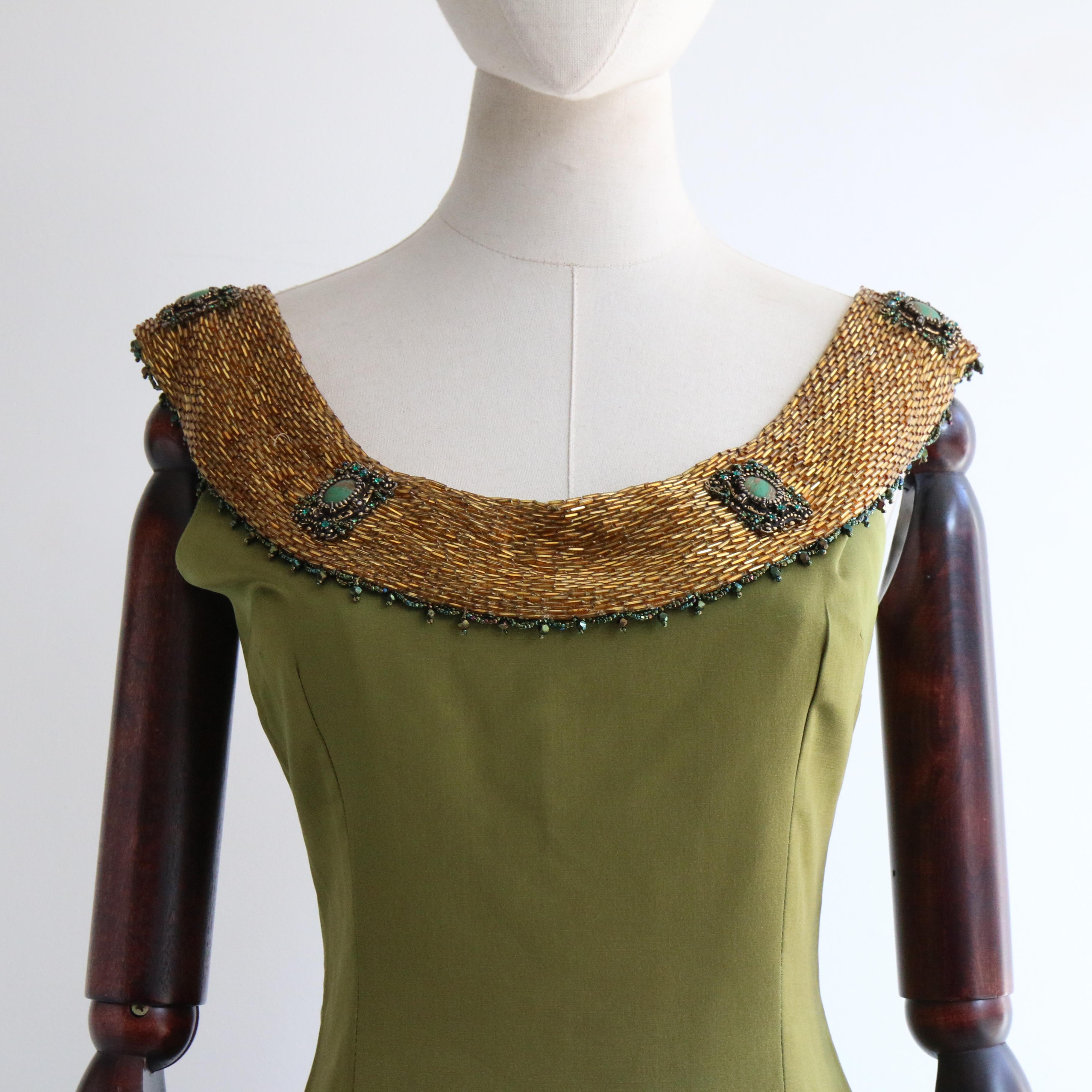 Vintage 1960's Silk & Gold Beaded Dress UK 8 US 4 In Good Condition In Cheltenham, GB