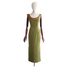 Vintage 1960's Silk & Gold Beaded Dress UK 8 US 4
