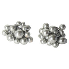 Vintage 1960's Silber Perlen Cluster Clip auf Ohrringe 1960er Jahre Silber Ohrringe
