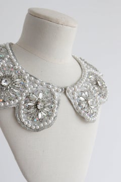Vintage 1960's silver beaded collar original 1960s beaded and embellished collar