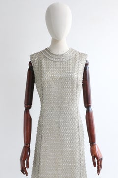 Vintage 1960's Silver Embellished Cocktail Dress UK 12 US 8