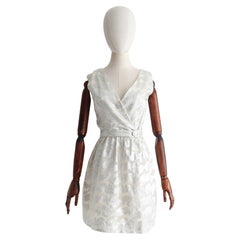 Abito da cocktail anni '60 in organza di seta lurex argento UK 8 US 4