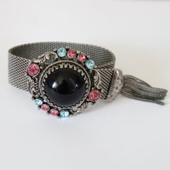 Vintage 1960's silver mesh and rhinestone statement cuff bracelet