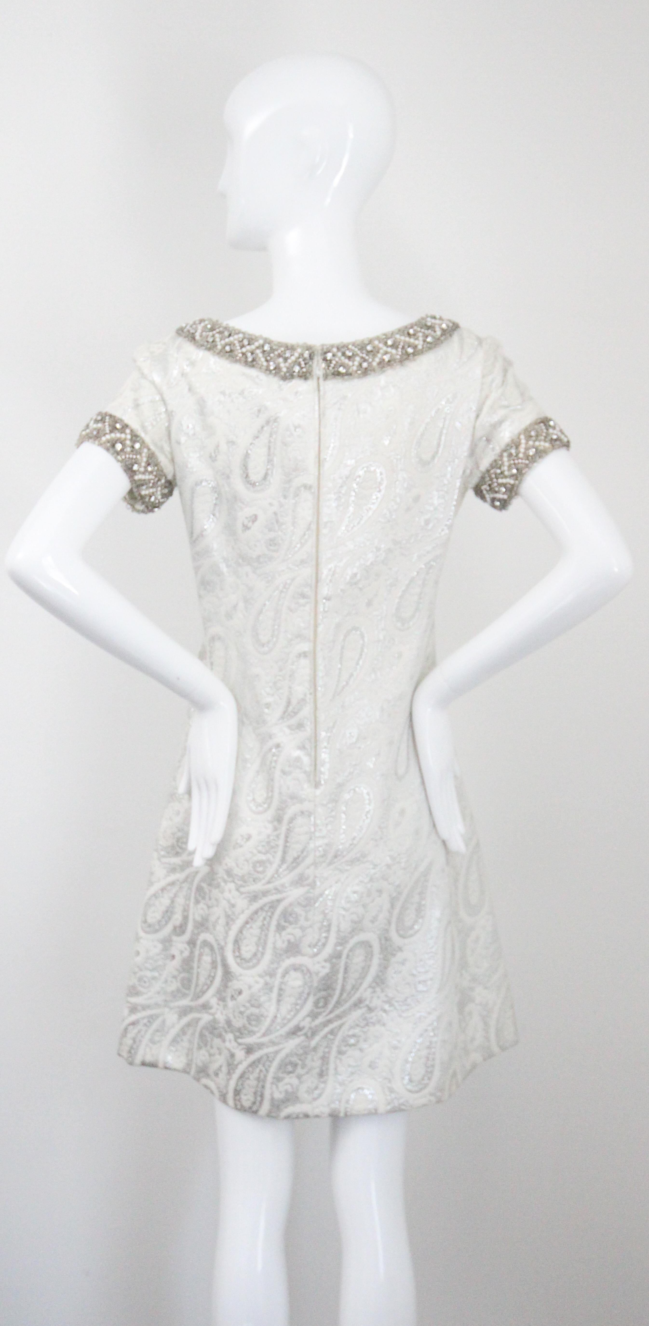 Vintage 1960s Silver Paisley Beaded Dress and coat set 1960s beaded UK 8 US 4 For Sale 6