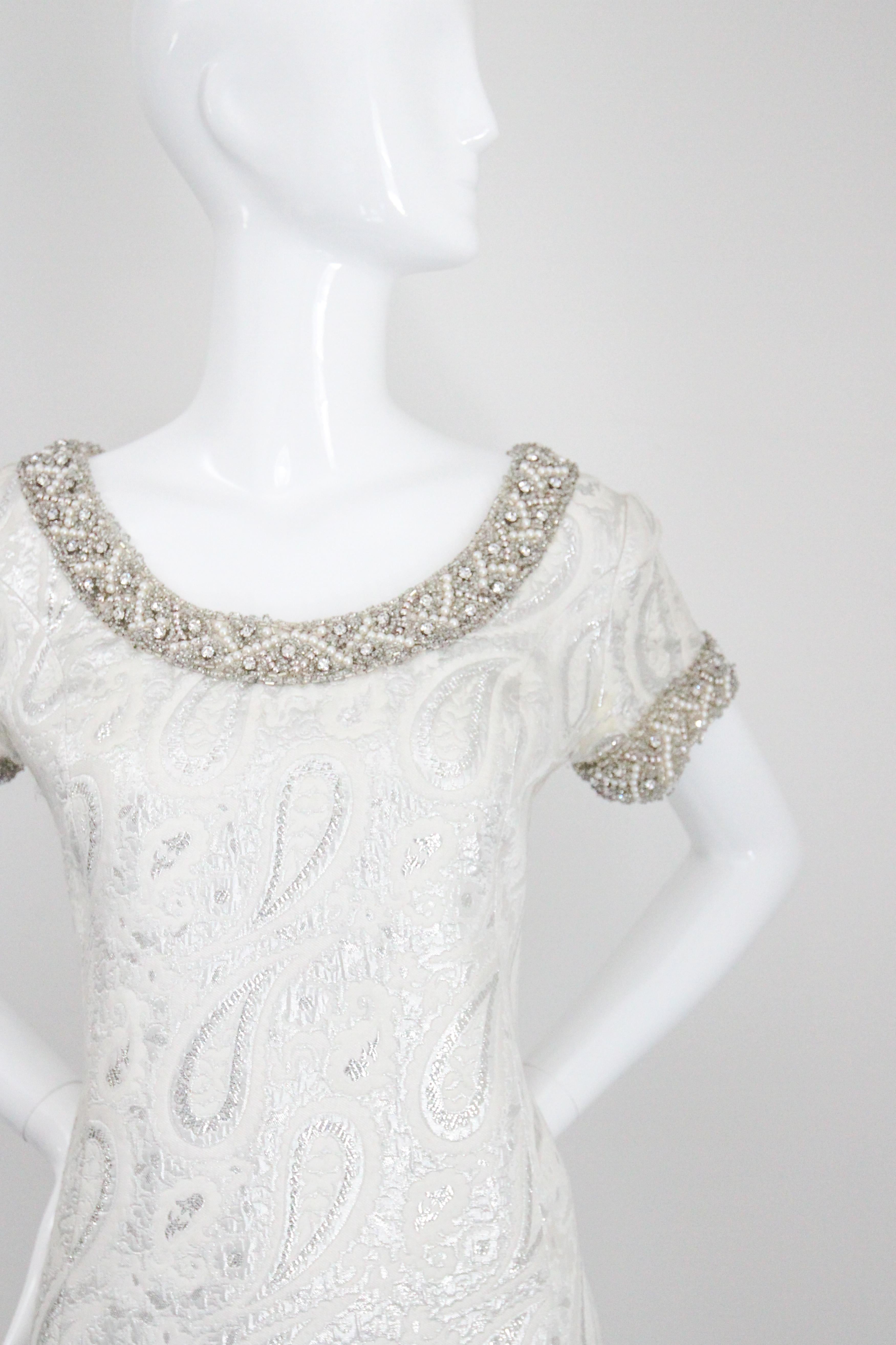 Women's Vintage 1960s Silver Paisley Beaded Dress and coat set 1960s beaded UK 8 US 4 For Sale