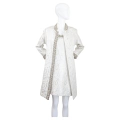 Conjunto de vestido y abrigo Vintage 1960s Silver Paisley Beaded UK 8 US 4