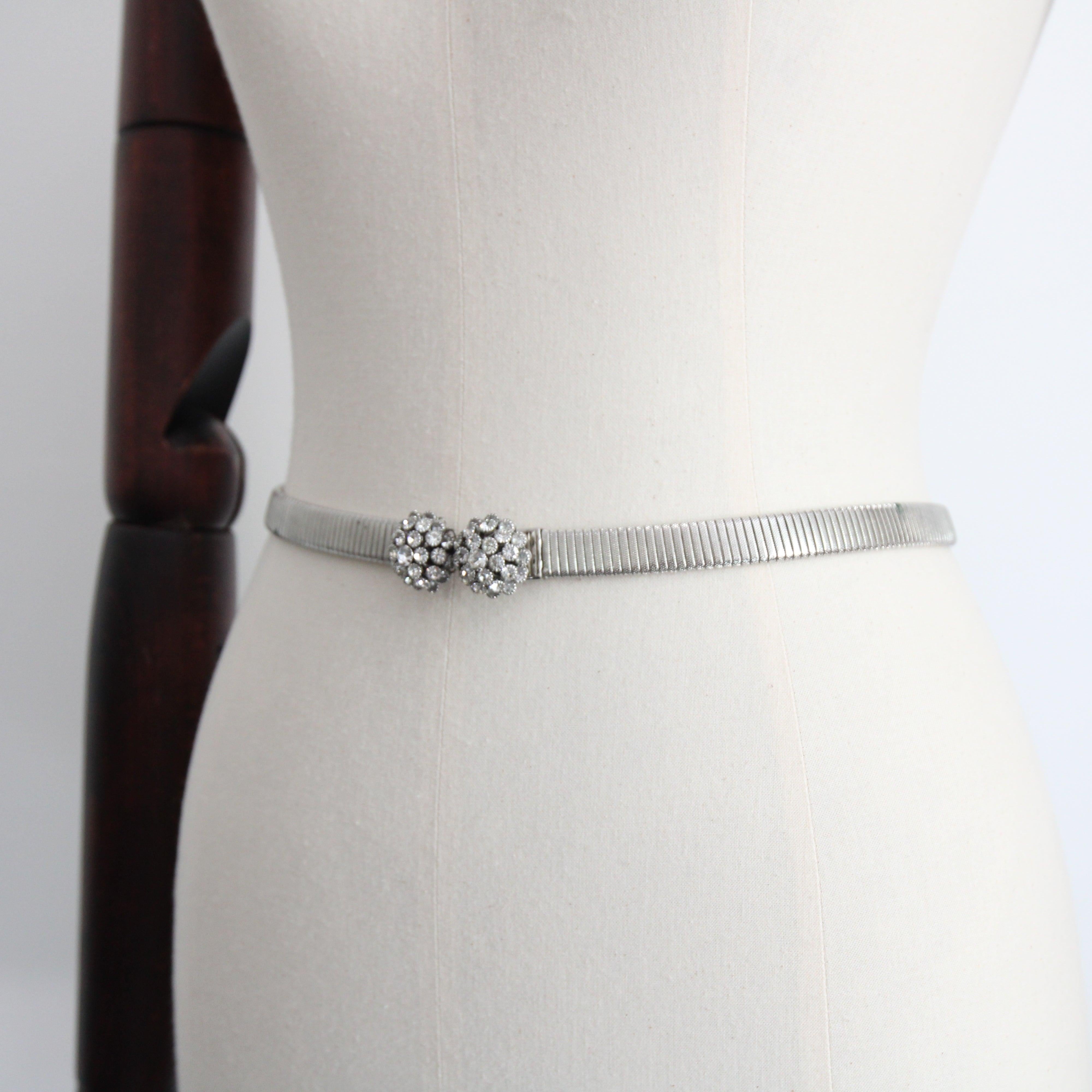 Vintage 1960's silver rhinestone domes belt  1960's silver waist chain belt For Sale 1