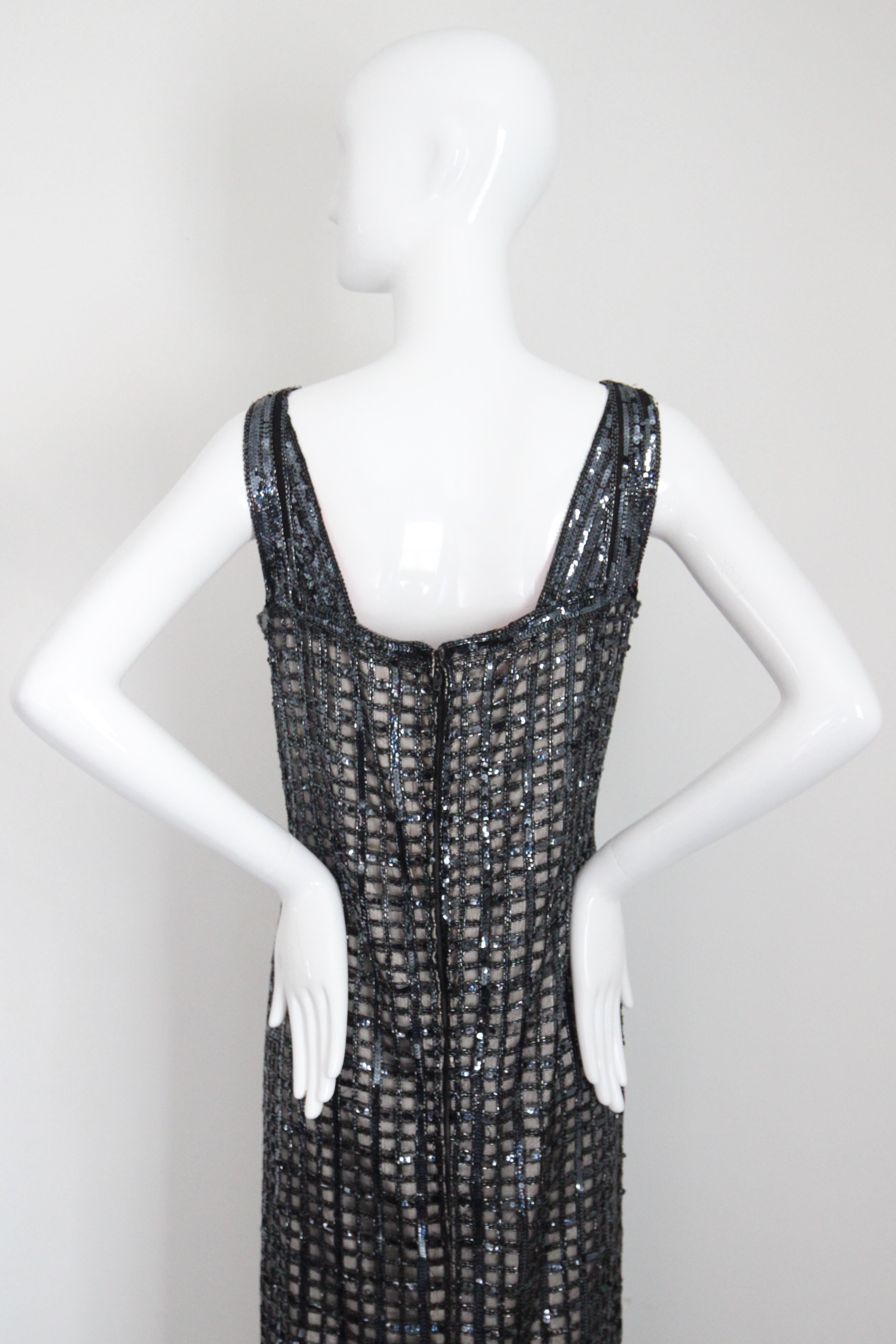 Vintage 1960's Silver Sequin Beaded Column Evening Dress UK 14-16 US 10-12 For Sale 6