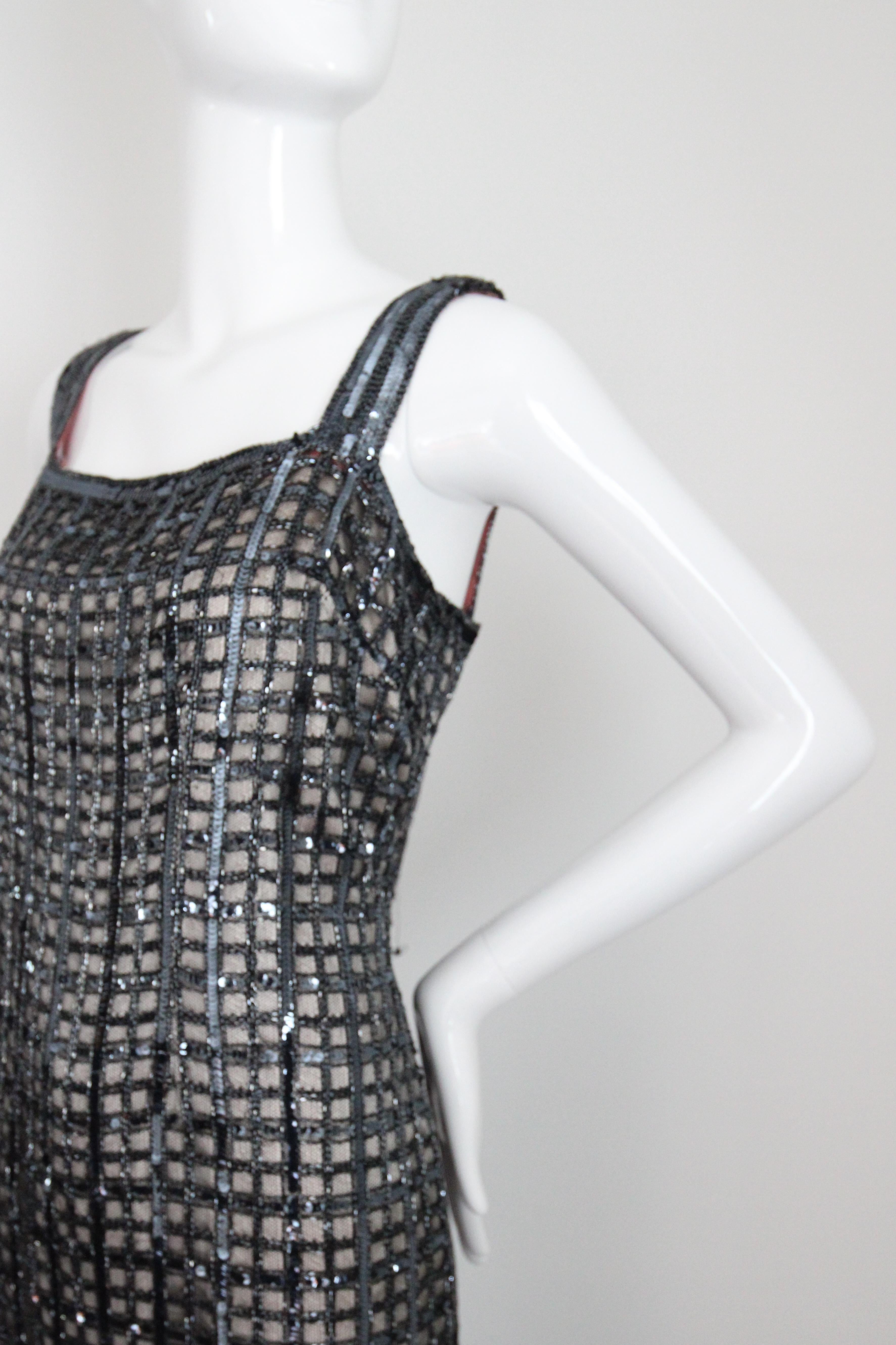 Vintage 1960's Silver Sequin Beaded Column Evening Dress UK 14-16 US 10-12 For Sale 4