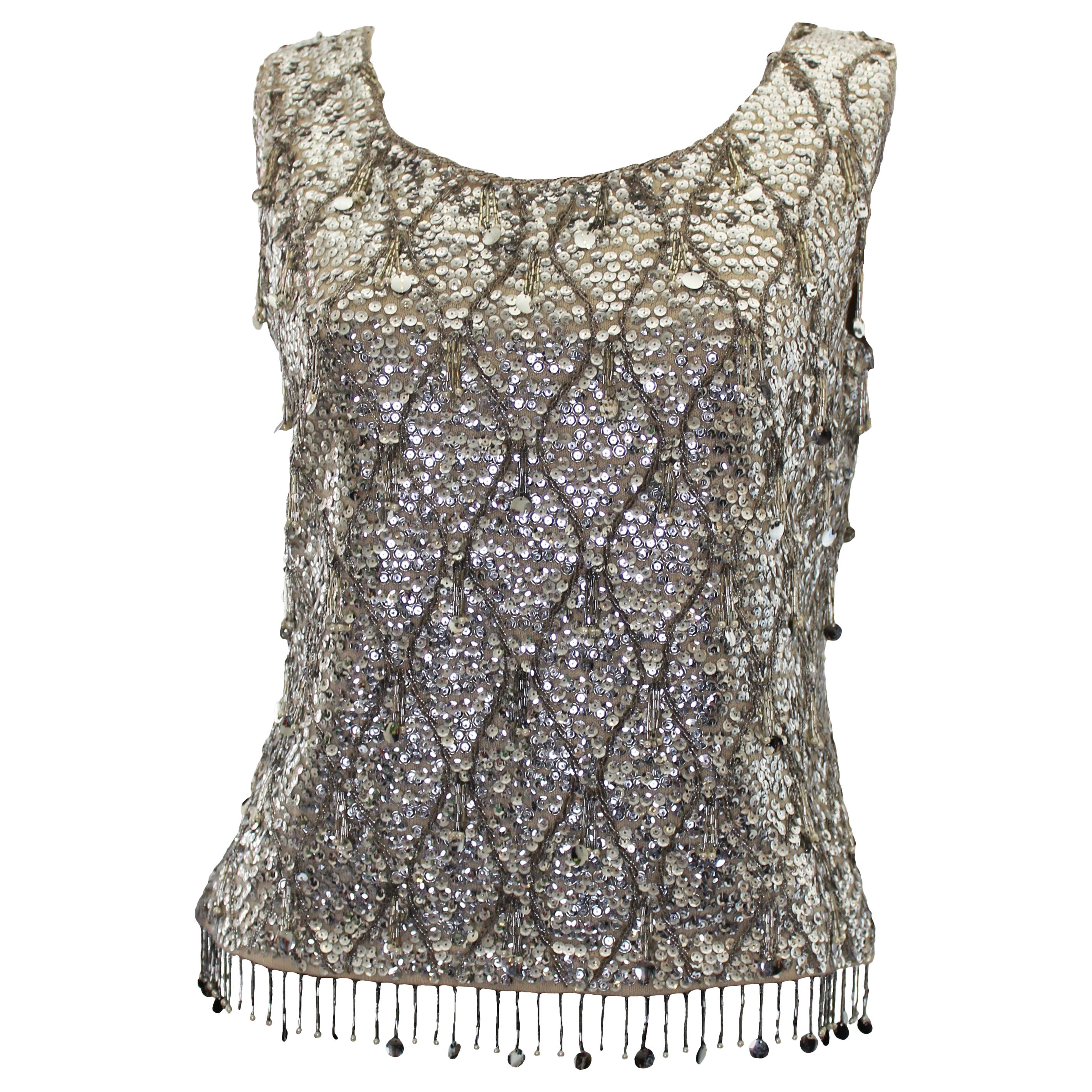 Vintage 1960s  Silver Sequinned Evening Top