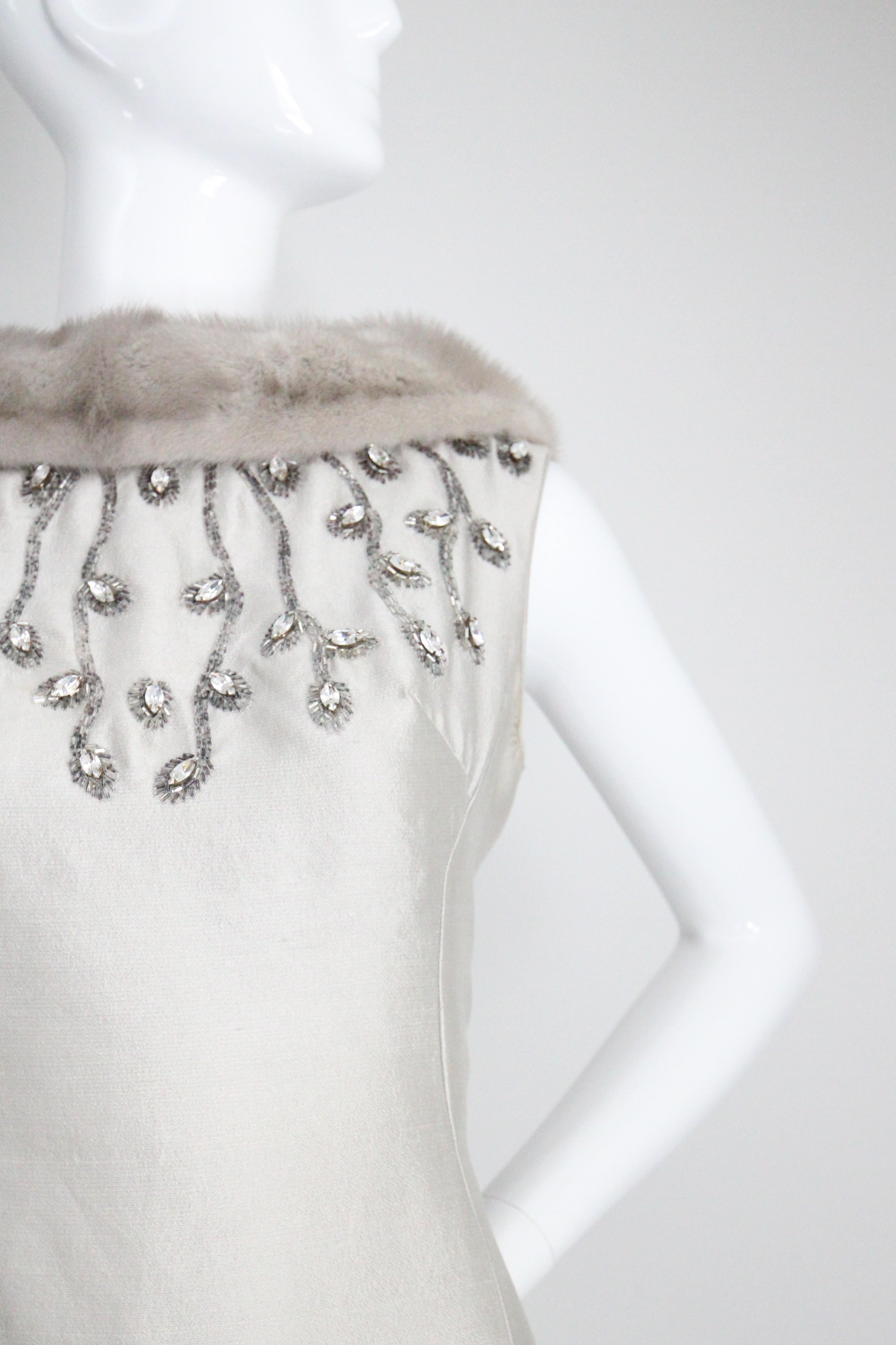 Donna Abito da cocktail invernale Lillie Rubin in seta argentata, vintage, anni '60, con strass, UK 12 in vendita