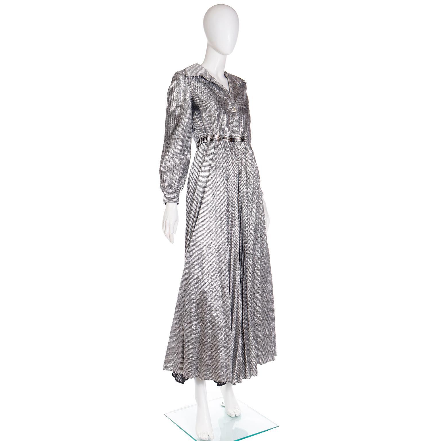 Vintage 1960s 1970s Silver Sparkle Palazzo Jumpsuit Evening Dress Alternative For Sale 6