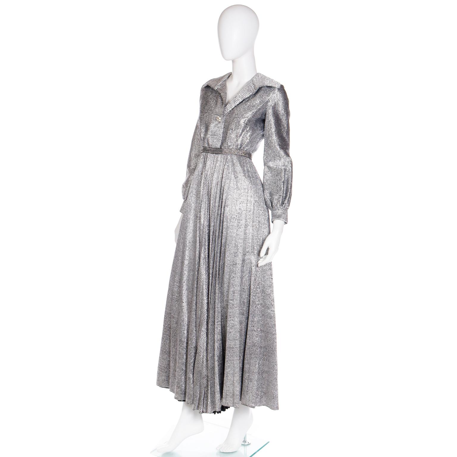 Vintage 1960s 1970s Silver Sparkle Palazzo Jumpsuit Evening Dress Alternative For Sale 7