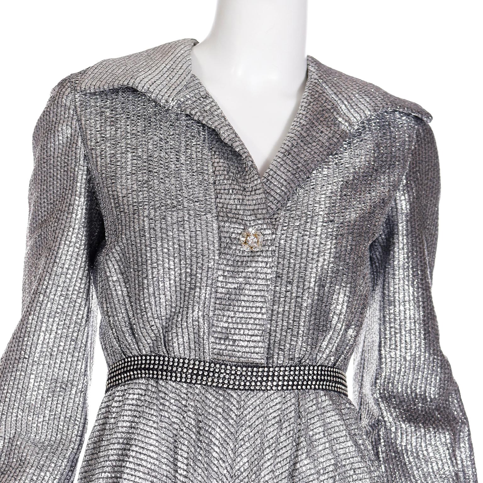 Vintage 1960s 1970s Silver Sparkle Palazzo Jumpsuit Evening Dress Alternative For Sale 8