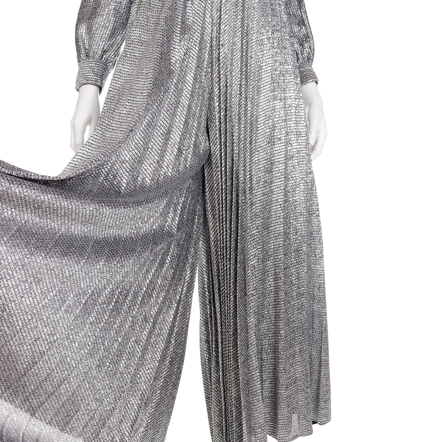Vintage 1960s 1970s Silver Sparkle Palazzo Jumpsuit Evening Dress Alternative For Sale 10