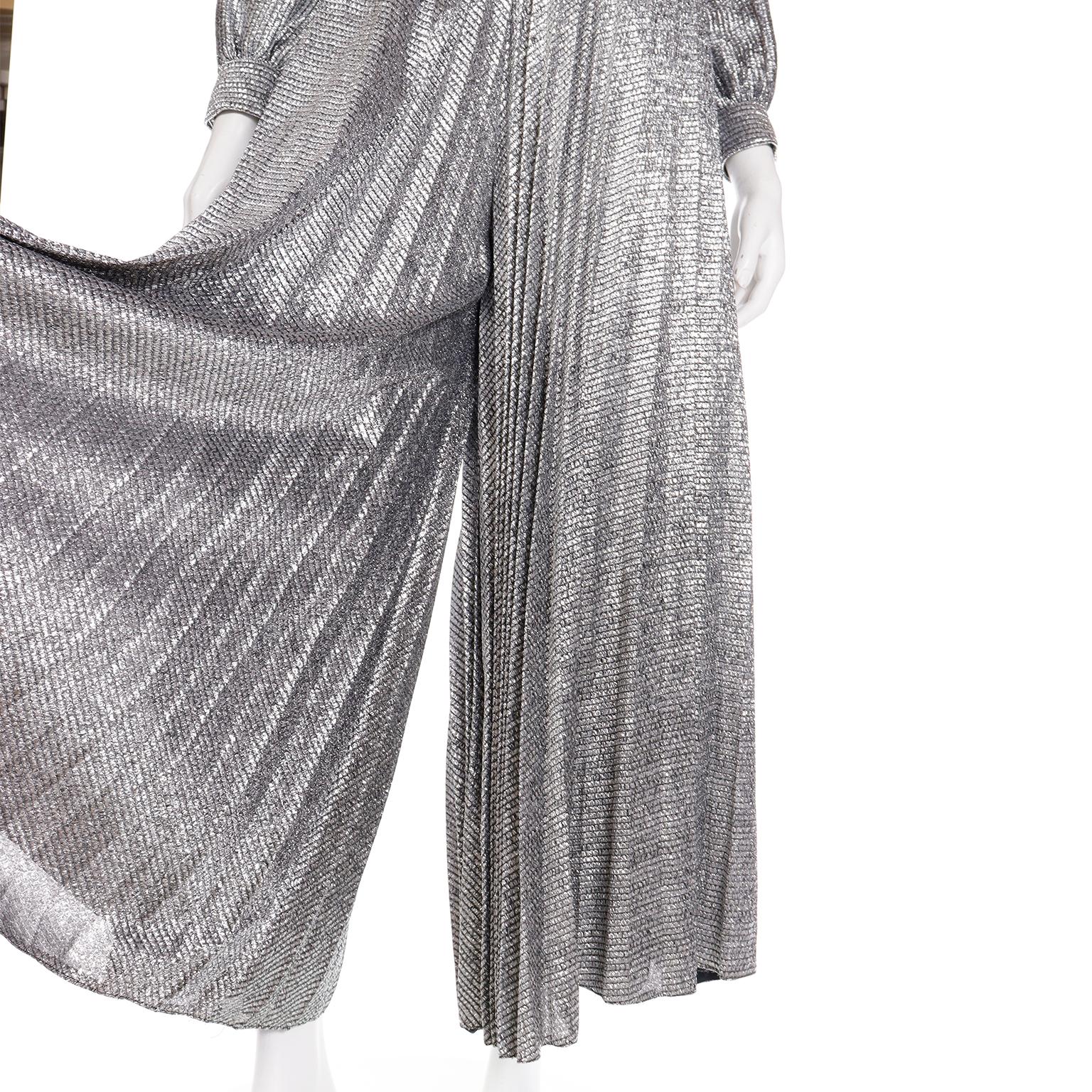 Vintage 1960s 1970s Silver Sparkle Palazzo Jumpsuit Evening Dress Alternative For Sale 11