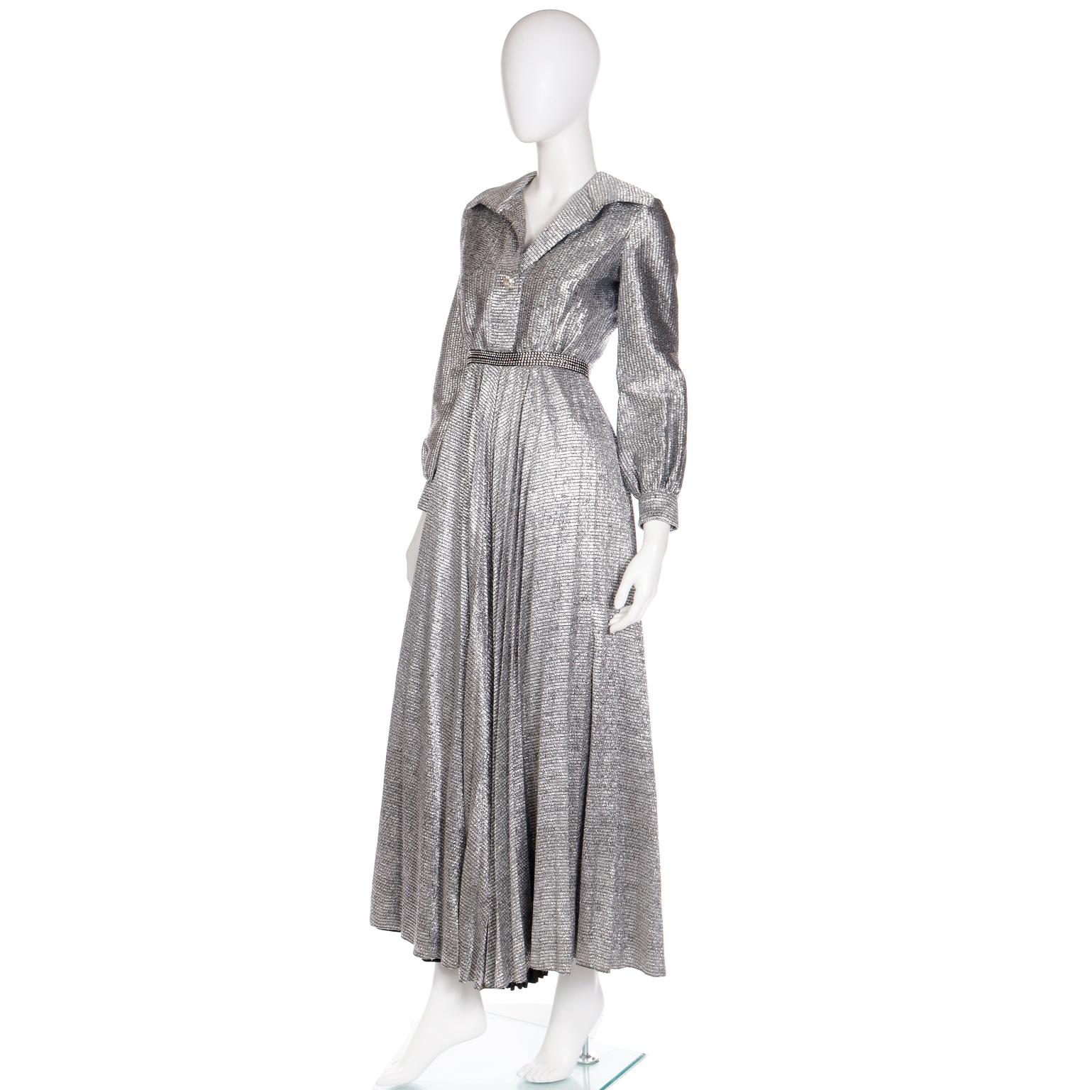 Vintage 1960s 1970s Silver Sparkle Palazzo Jumpsuit Evening Dress Alternative For Sale 4