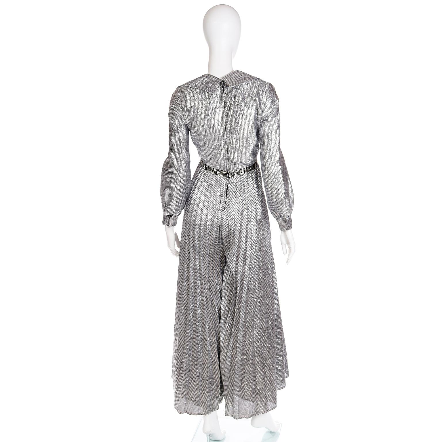 Vintage 1960s 1970s Silver Sparkle Palazzo Jumpsuit Evening Dress Alternative For Sale 5