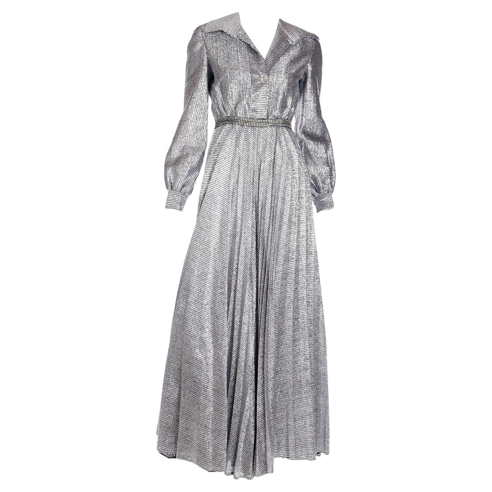 Robe de soirée Palazzo scintillante argentée vintage des années 1960/1970 en vente
