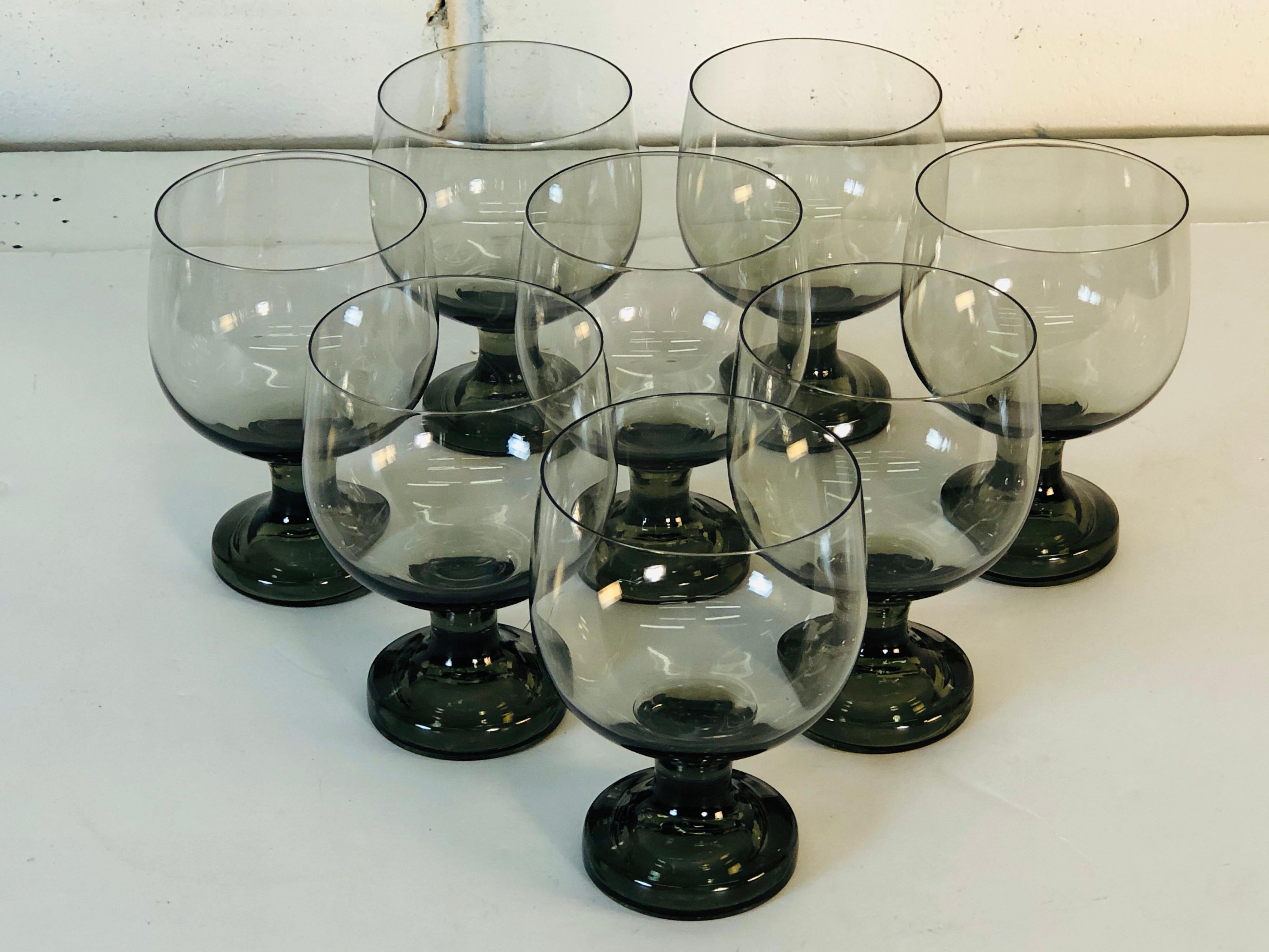Scandinavian Modern Vintage 1960s Smoked Glass Goblets, Set of 8