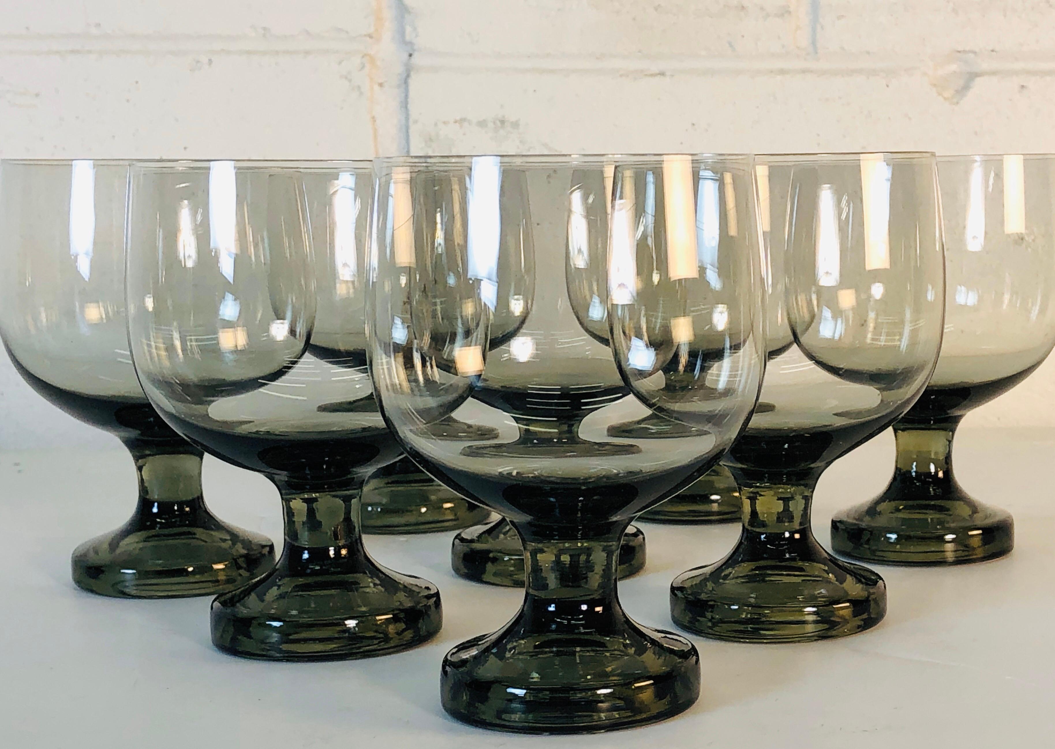 Swedish Vintage 1960s Smoked Glass Goblets, Set of 8