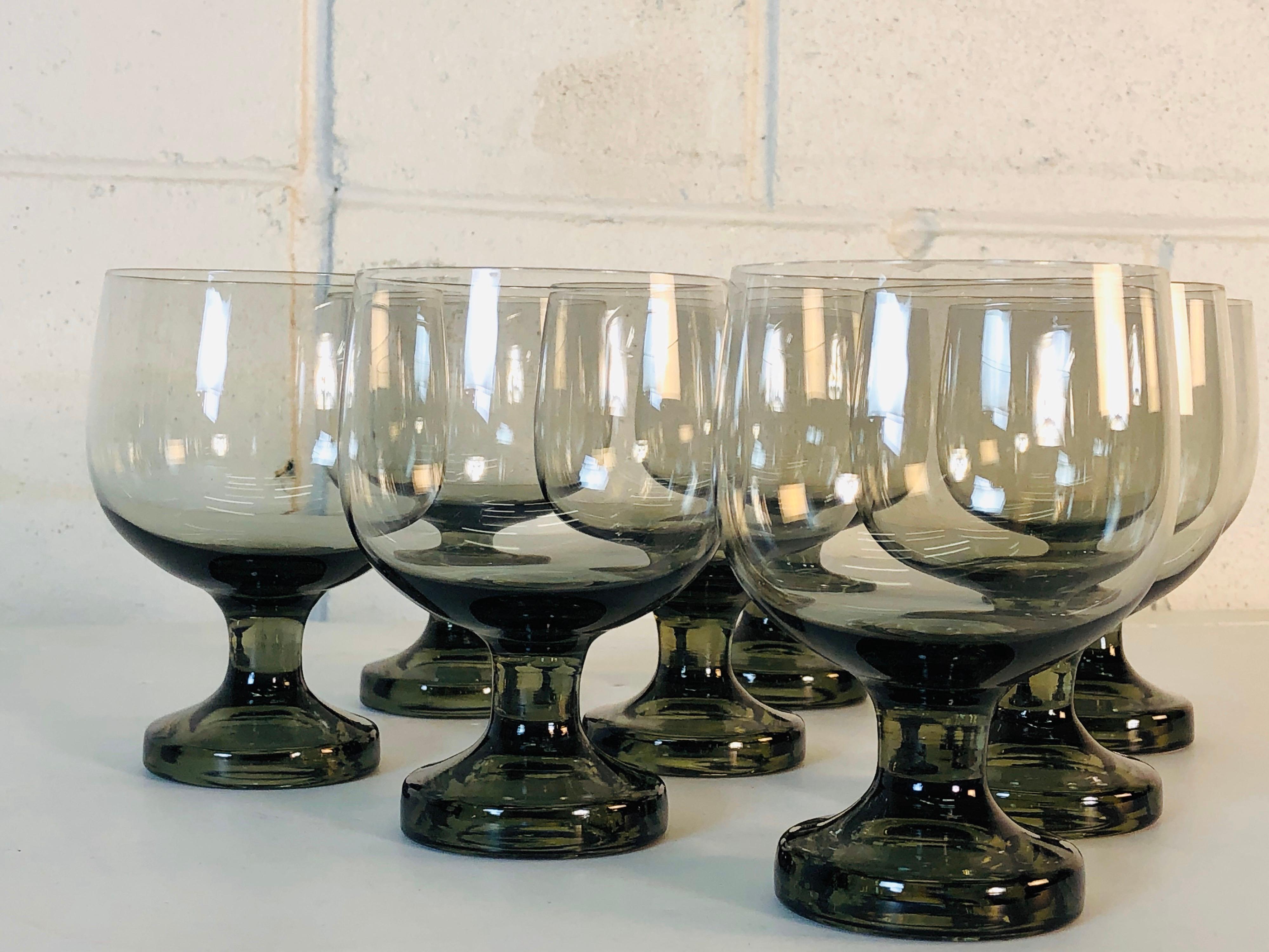 Vintage 1960s Smoked Glass Goblets, Set of 8 In Good Condition In Amherst, NH