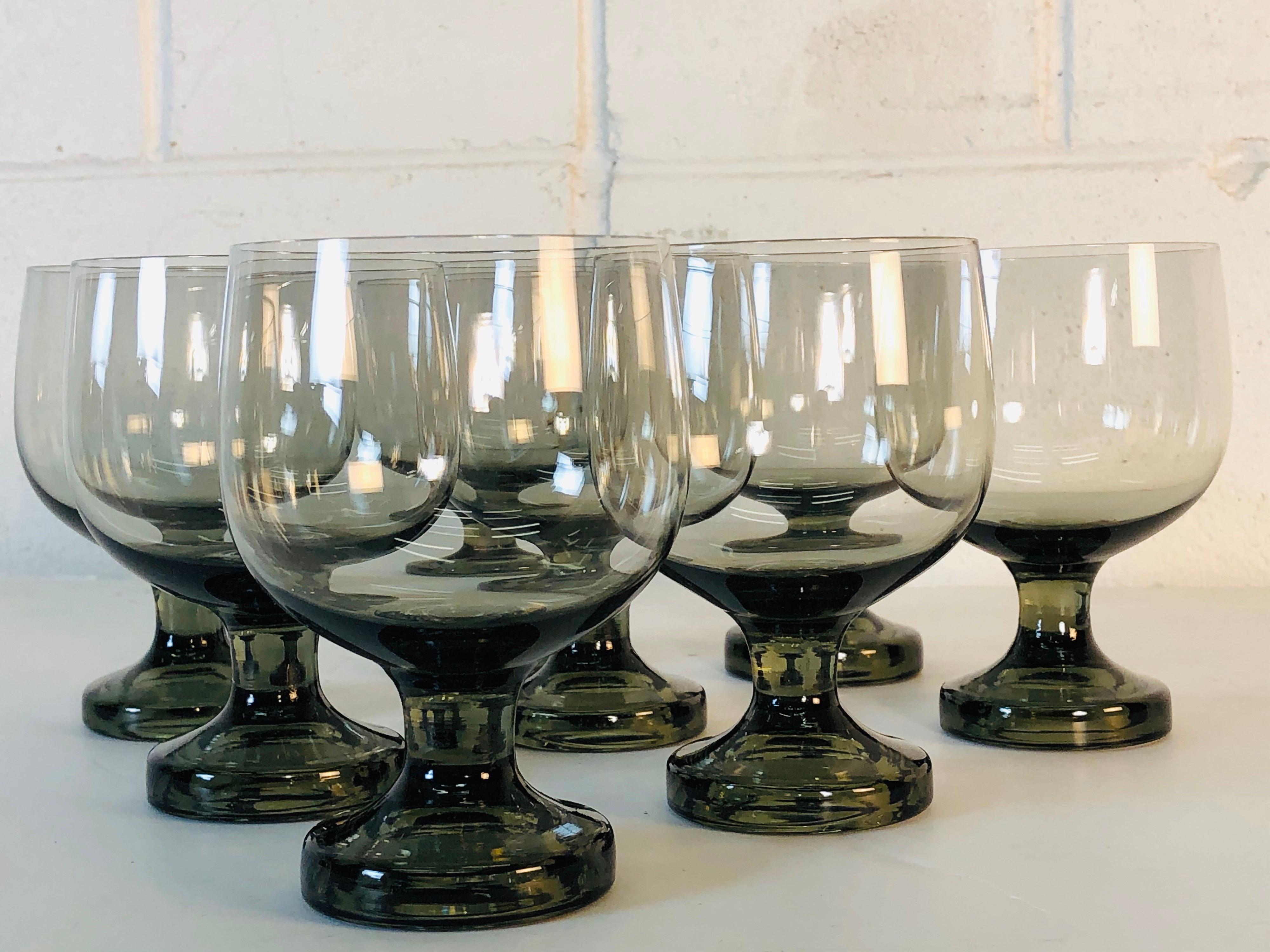 20th Century Vintage 1960s Smoked Glass Goblets, Set of 8